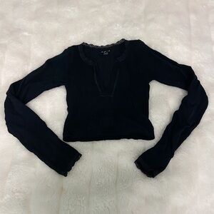 Urban Outfitters Lacey Black Long Sleeve Top